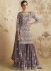 Purple Embroidered Gharara Suit In Georgette