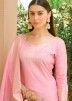 Pink Zari Woven Banarasi Silk Pant Suit