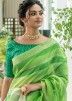 Green Woven Saree With Linen Patterns