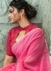 Pink Bridesmaid Linen Saree With Zari Woven Theme