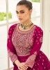 Pink Embroidered Flared Palazzo Suit In Georgette