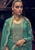 Green Palazzo Suit In Thread Embroidery