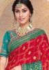 Red & Blue Brasso Bridal Saree With Heavy Blouse