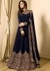 Navy Blue Embroidered Anarkali Style Suit