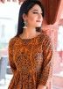 Orange Floral Block Print Indowestern Dress