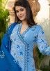 Blue Floral Printed Angrakha Style Suit