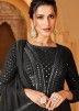 Black Embroidered Slitted Pant Suit In Georgette