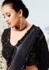 Black Pre Stitched Sequinned Designer Saree