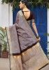 Brown Cotton Silk Woven Saree