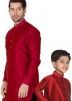 Father & Son Maroon Cotton Silk Readymade Kurta Dhoti Set