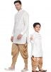 Father & Son White Cotton Silk Readymade Kurta Dhoti Set