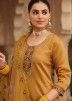 Yellow Readymade Embroidered Silk Pant Suit