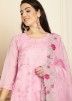 Pink Organza Thread Embroidered Pant Suit