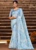 Blue Chiffon Saree In Floral Print