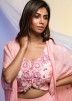 Pink Embroidered Cape Jacket Style Top And Palazzo