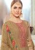 Brown Embroidered Palazzo Suit Set In Satin