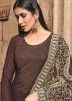 Brown Stone Embellished Palazzo Suit & Dupatta