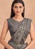 Grey Lehenga Style Saree In Thread Embroidery
