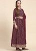 Maroon Anarkali Suit Set In Sequins Embroidery