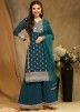 Teal Blue Embroidered Palazzo Suit Set