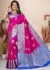 Pink & Blue Silk Saree In Zari Woven