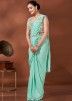 Green Embroidered Pre-Stitched Saree In Georgette