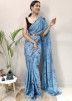 Blue Printed Saree In Chiffon