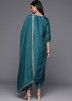 Teal Blue Embroidered Readymade Pant Suit In Viscose