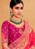 Pink Zari Woven Silk Half N Half Saree