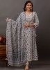 Grey Readymade Digital Printed Anarkali Suit In Cotton