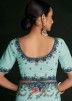 Turquoise Chikankari Embroidered Saree & Blouse