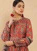 Red Readymade Art Silk Anarkali Suit In Digital Print