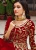 Red Sequins Embroidered Slit Style Anarkali Suit Set