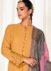 Yellow Embroidered Pant Suit In Art Silk