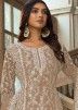 Beige Embroidered Suit Set In Net