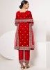 Red Velvet Pant Suit In Dori Embroidery