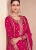 Pink Embroidered Palazzo Suit In Silk