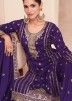 Purple Silk Palazzo Suit In Resham Embroidery