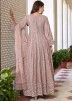 Mauve Pink Embroidered Slit Style Suit Set