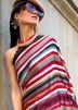 Multicolor Satin Saree In Stripe Print
