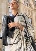 Cream Satin Saree In Abstract Printed Work