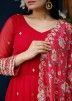 Red Embroidered Georgette Readymade Anarkali Suit