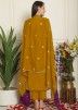 Yellow Embroidered Pant Suit In Chiffon