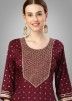 Maroon Embroidered Pant Suit Set