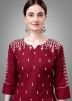 Maroon Readymade Cotton Pant Suit In Print