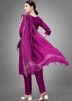 Magenta Readymade Cotton Pant Suit In Print