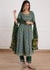 Green Floral Printed Readymade Anarkali Pant Suit