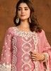 Pink Organza Pant Suit In Thread Embroidery