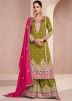 Readymade Green Embroidered Silk Palazzo Suit