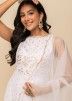 White Printed Readymade Anarkali Suit In Georgette